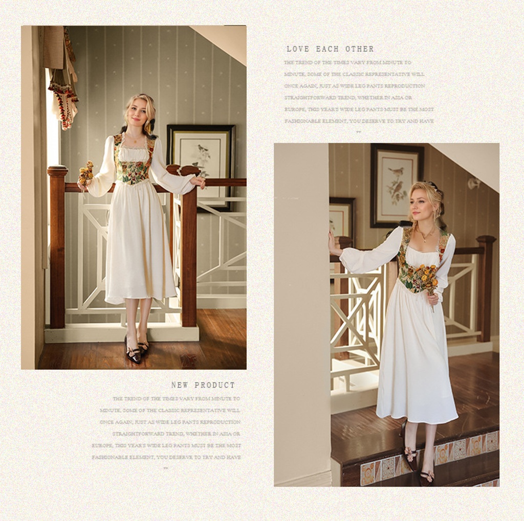Elegant Cottage Style Princess Dresses Woman Vintage Chic Painting Corset Dress
